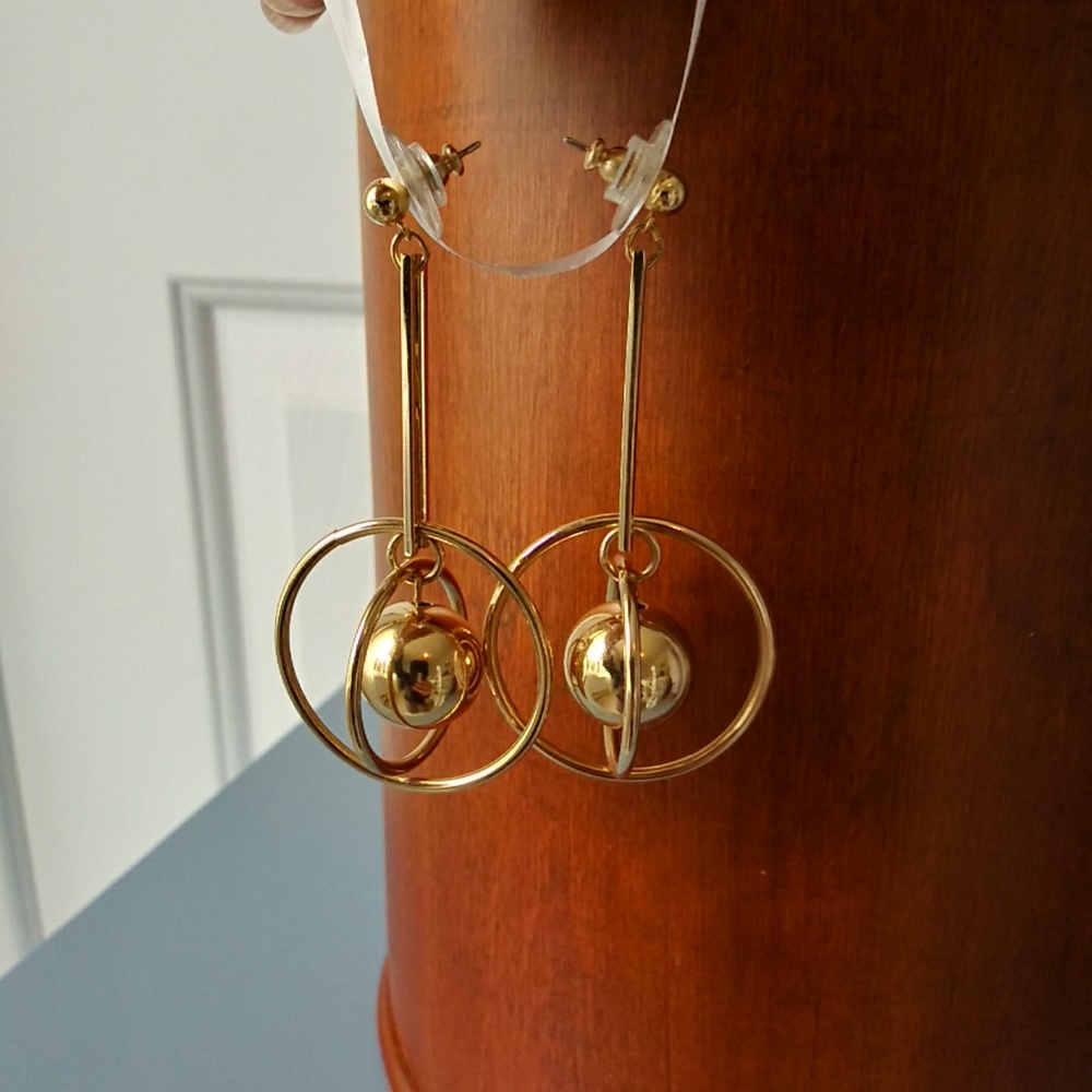 Earrings - Gold Dangling Spheres - Vint…